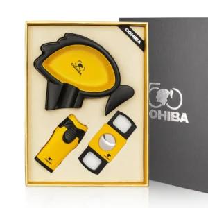 COHIBA 50 CIGAR LIGHTER CERAMIC ASHTRAY CUTTER COMBO ACCESSORIES SET METAL WINDPROOF BUTANE GAS TORCH LIGHTERS WITH CIGAR PUNCH
